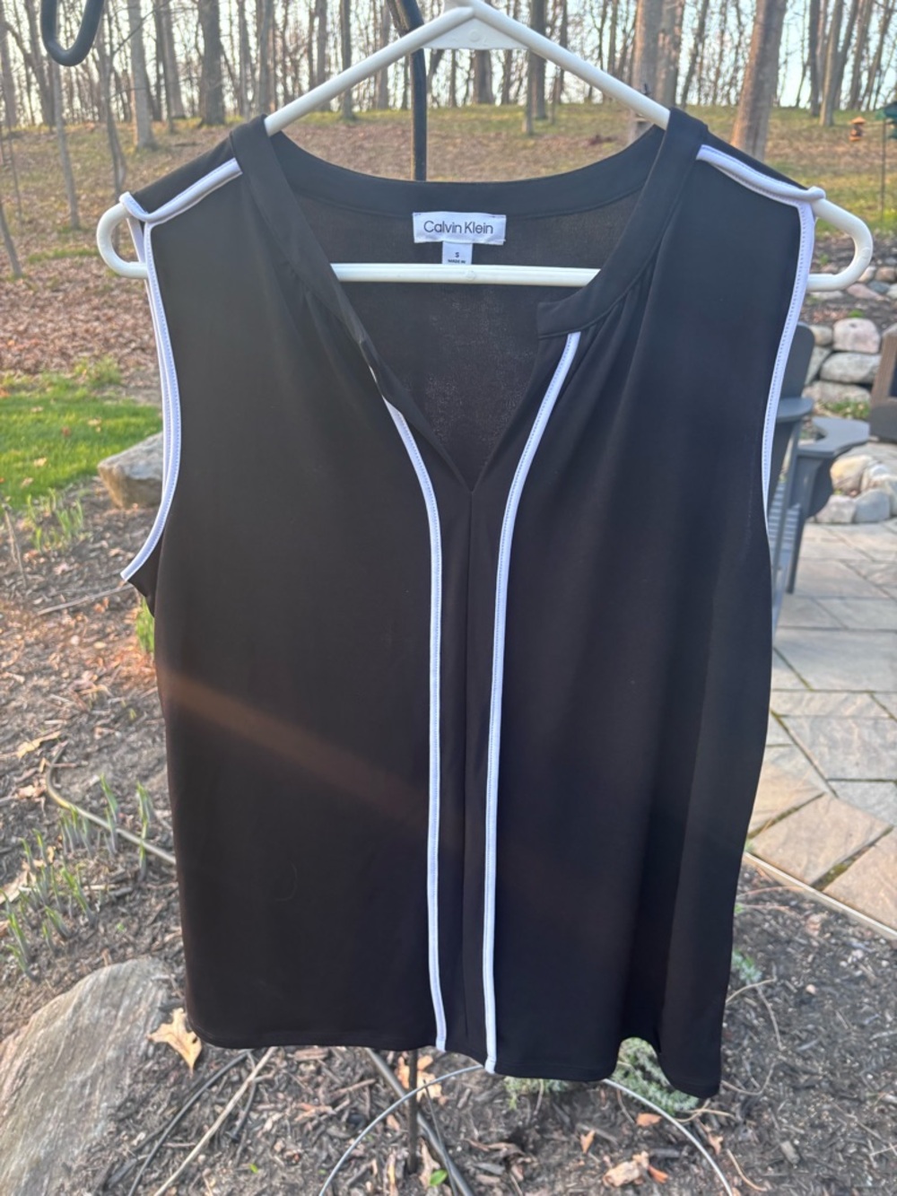 Calvin Klein Black Sleeveless Top with White Piping